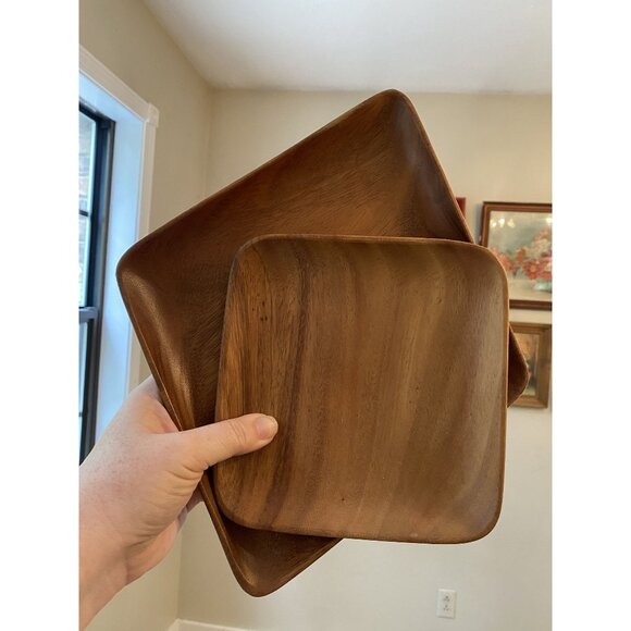 Vintage Filkcraft Monkey Pod Wooden Square Trays Philippines - Picture 1 of 11